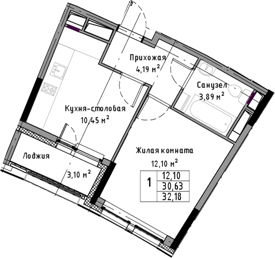Однокомнатная квартира в : площадь 32.18 м2 , этаж: 3 – купить в Санкт-Петербурге
